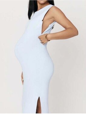 Legoe Heritage "Elle" Crepe Knit Light Blue Sleeveless Maternity Bodycon Dress